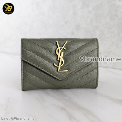 YSL Small envelope card holder green Caviar&nbsp;แบรนด์เนมมือสอง